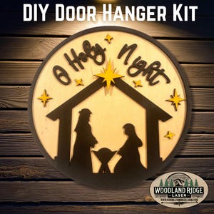 O Holy Night Manger DIY Door Hanger Kit | Christmas Door Sign | Laser Cut Wood Craft Kit | DIY Nativity Decor | Unfinished Paint Kit