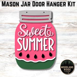 Zoete zomer watermeloen Mason Jar DIY deurhangerset | Zomerbordje watermeloenschijf | Lasergesneden houten knutselset | DIY-seizoensdecoratie