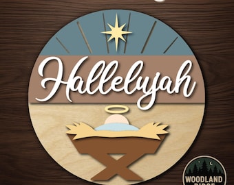 Hallelujah Nativity DIY Door Hanger Kit – Round Unfinished Wood Sign