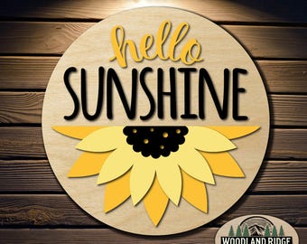 Sunflower Hallo Türschild Kit | Türschild Sommer | Laser geschnittenes Holz Bastelset | DIY Sommer Dekor | Unfertiges Mal-Kit