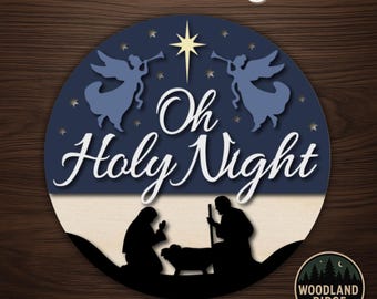 Oh Holy Night Nativity DIY Door Hanger Kit – Round Unfinished Wood Sign