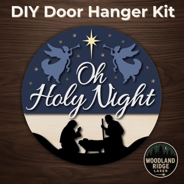 Oh Holy Night Nativity DIY Door Hanger Kit – Round Unfinished Wood Sign