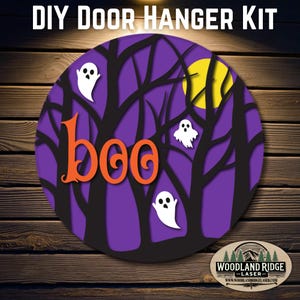 Boo Creepy Woods DIY Door Hanger Kit | Halloween Door Sign | Laser Cut Wood Craft Kit | DIY Spooky Decor | Unfinished Paint Kit