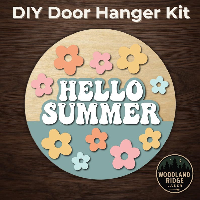 Retro Hello Summer Door Hanger Kit – DIY Laser Cut Wood Sign - Etsy