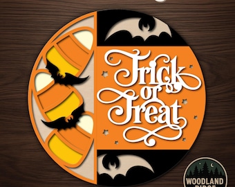 Candy Corn Trick or Treat DIY Door Hanger Kit – Laser Cut Wood Halloween Sign