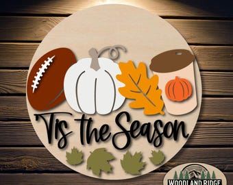 Tis The Season Fall DIY Door Hanger Kit | Coffee Lover Door Sign | Laser Cut Wood Craft Kit | DIY Autumn Decor | Unfinished Paint Kit