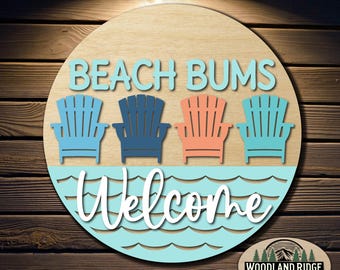 Beach Bums Willkommen Türschild Türschild | Türschild Sommer | Laser geschnittenes Holz Bastelset | DIY Sommer Dekor | Unfertiges Mal-Kit