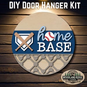 Home Base DIY Door Hanger Kit | Baseball Door Sign | Laser Cut Wood Craft Kit | DIY Sports Decor | Unfinished Paint Kit