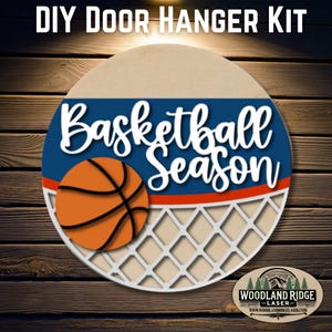 Basketball Season DIY Door Hanger Kit | Basketball Door Sign | Laser Cut Wood Craft Kit | DIY Sports Decor | Unfinished Paint Kit