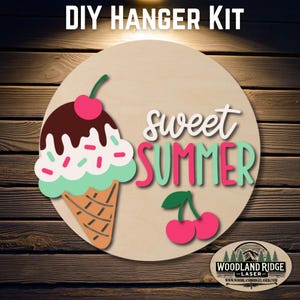 Süße Sommer Eistüte Türschild Türschild | Türschild Sommer | Laser geschnittenes Holz Bastelset | DIY Sommer Dekor | Unfertiges Mal-Kit