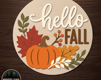 Hello Fall DIY Door Hanger Kit – Round Unfinished Wood Sign