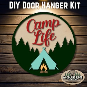 Camp Life DIY Door Hanger Kit | Camping Door Sign | Laser Cut Wood Craft Kit | DIY Summer Decor | Unfinished Paint Kit