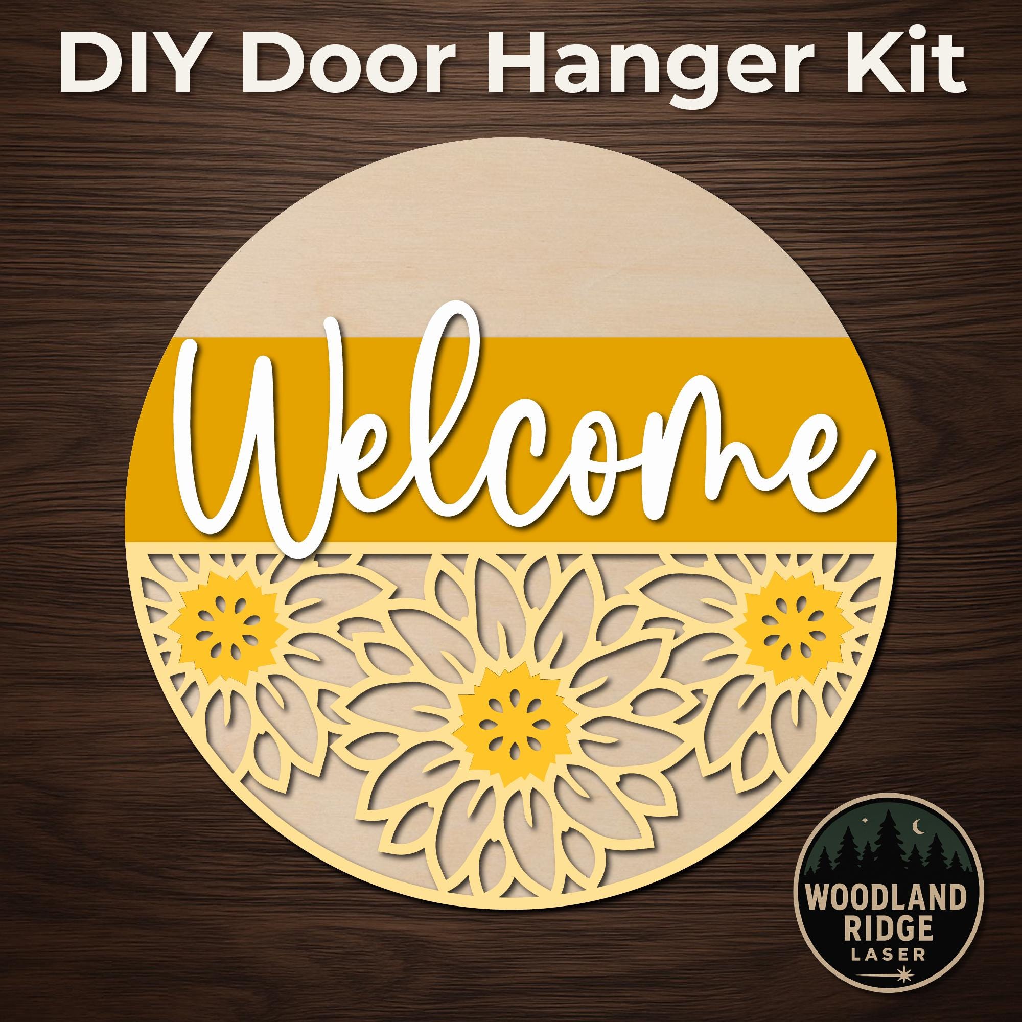 どんぐりアート♡ ひまわりwelcomeタペストリーライト付き＆オブジェ♡ Sunflower Welcome DIY Door Hanger Kit – Laser Cut Wood Sign - Etsy