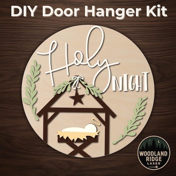 Holy Night Nativity DIY Door Hanger Kit – Round Unfinished Wood Sign