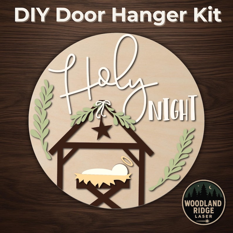 Holy Night Nativity DIY Door Hanger Kit – Round Unfinished Wood Sign