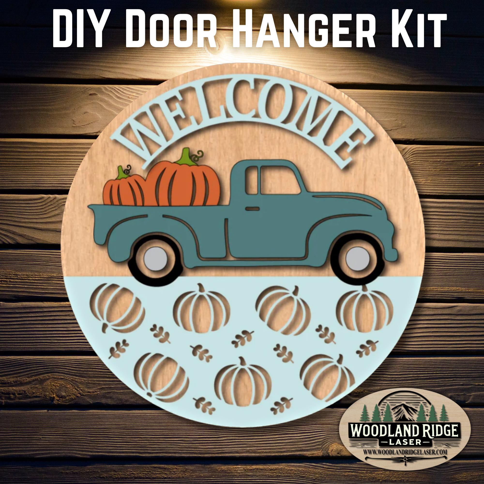 Welcome Fall Vintage Truck DIY Door Hanger Kit | Fall Door Sign | Laser Cut Wood Craft Kit | DIY Autumn Decor | Unfinished Paint Kit