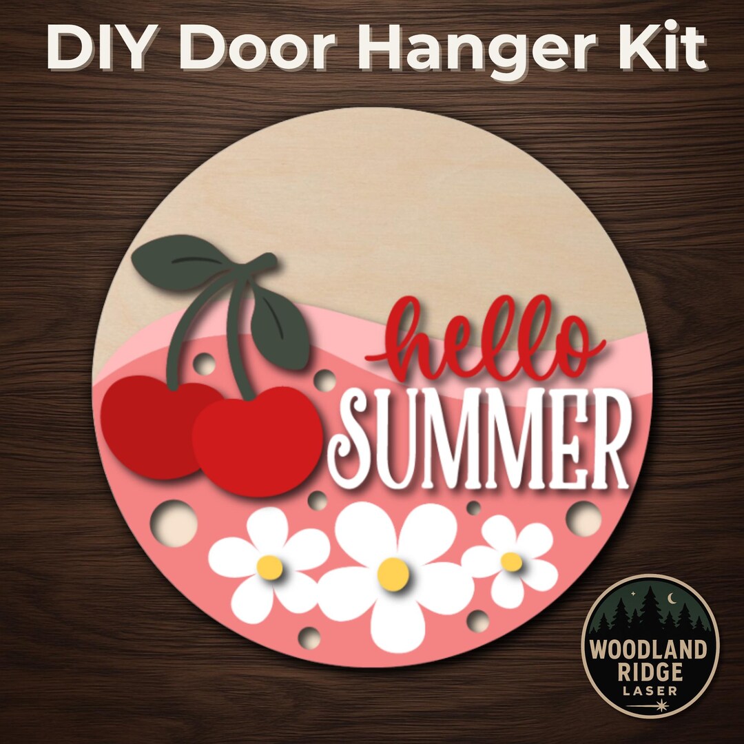 Cherry Hello Summer Door Hanger Kit – Laser Cut Wood Sign - Etsy
