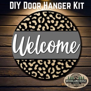 Welcome Cheetah Pattern DIY Door Hanger Kit | Everyday Door Sign | Laser Cut Wood Craft Kit | DIY Home Decor | Unfinished Paint Kit