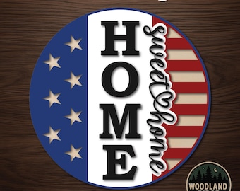 Patriotic Home Sweet Home DIY Door Hanger Kit – Round Unfinished Wood Sign