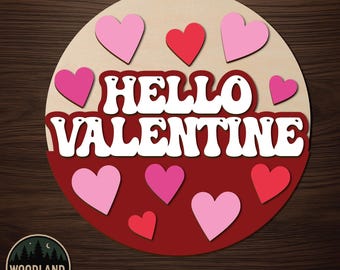 Hello Valentine DIY Door Hanger Kit | Valentine Heart Decor | Layered Round Sign