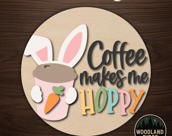 Bunny Coffee Door Hanger Kit – Round Unfinished Wood Sign