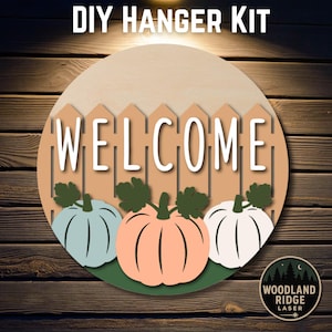 Welcome DIY Door Hanger Kit | Pumpkin Fence Fall Sign | Laser Cut Wood Craft Kit | DIY Autumn Decor | Unfinished Paint Kit