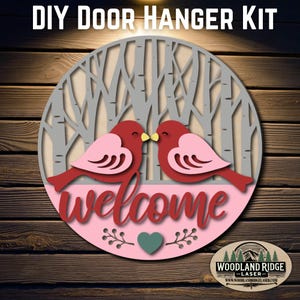 Welcome Love Birds DIY Door Hanger Kit | Valentines Day Door Sign | Laser Cut Wood Craft Kit | DIY Winter Decor | Unfinished Paint Kit