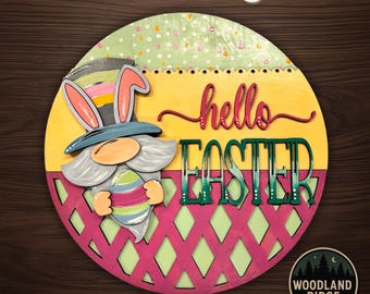 Easter Gnome DIY Door Hanger Kit – Round Unfinished Wood Sign
