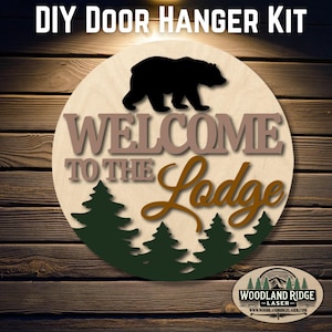Welcome To The Lodge DIY Door Hanger Kit | Cabin Door Sign | Laser Cut Wood Craft Kit | DIY Summer Decor | Unfinished Paint Kit