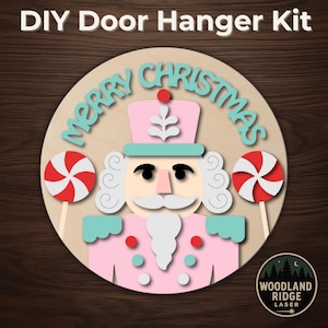 Merry Christmas Nutcracker DIY Door Hanger Kit – Round Unfinished Wood Sign