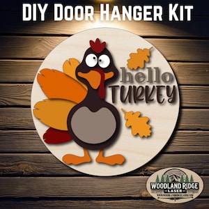 Hello Turkey DIY Door Hanger Kit | Fall Door Sign | Laser Cut Wood Craft Kit | DIY Autumn Decor | Unfinished Paint Kit