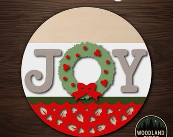 Joy Wreath DIY Door Hanger Kit – Round Unfinished Wood Sign