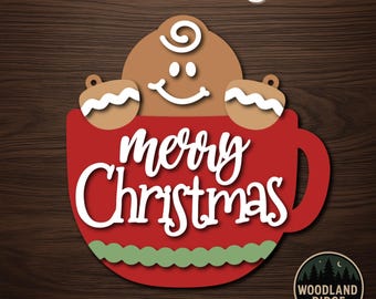 Gingerbread Latte Merry Christmas DIY Door Hanger Kit – Round Unfinished Wood Sign