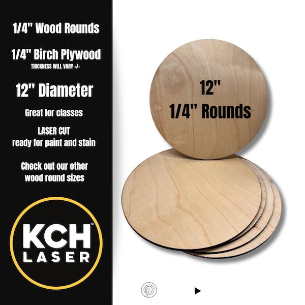 12 Inch Wood Rounds - Laser Cut Plywood Circles | Door Hanger Blanks, Wooden Cake Stand Rounds, DIY Wood Blanks & Circles 1/4"