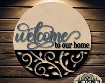 Welcome To Our Home Floral DIY Door Hanger Kit | Everyday Door Sign | Laser Cut Wood Craft Kit | DIY Home Decor | Unfinished Paint Kit
