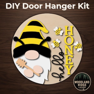 Honey Bee Gnome Door Hanger Kit – DIY Laser Cut Wood Sign