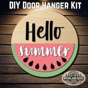 Hello Summer watermeloen DIY deurhangerset | Zomerdeurbordje | Lasergesneden houten knutselset | DIY-zomerdecoratie | Onvoltooide verfkit