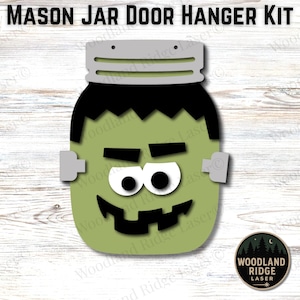 Frankenstein Mason Jar DIY Door Hanger Kit | Halloween Monster Sign | Laser Cut Wood Craft Kit | DIY Spooky Decor | Unfinished Paint Kit