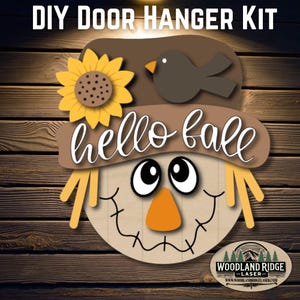 Hello Fall Scarecrow DIY Door Hanger Kit | Fall Door Sign | Laser Cut Wood Craft Kit | DIY Autumn Decor | Unfinished Paint Kit
