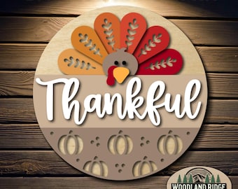 Thankful Turkey DIY Door Hanger Kit | Thanksgiving Door Sign | Laser Cut Wood Craft Kit | DIY Fall Decor | Unfinished Paint Kit