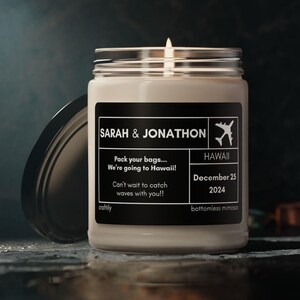 Candela da viaggio a sorpresa / regalo di viaggio, carta d'imbarco, biglietto voucher, candela personalizzata, regalo di Natale