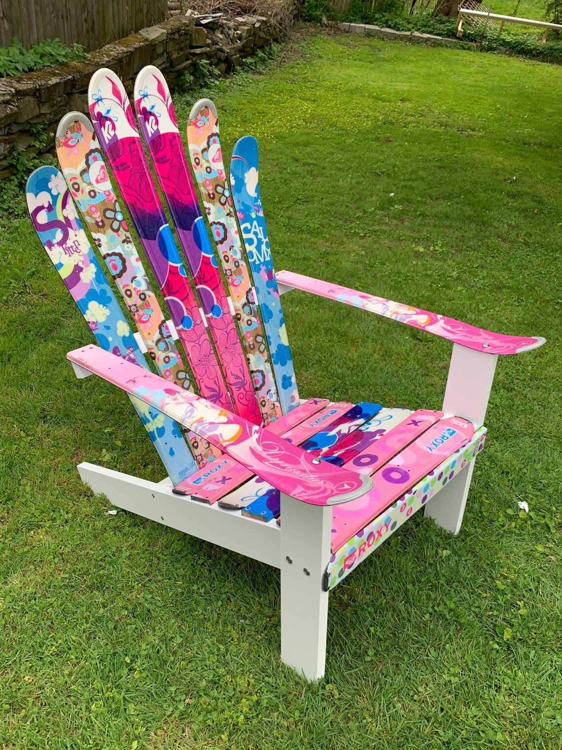 Upcycled Adirondack Ski Chair pink and pretty shipping Etsy