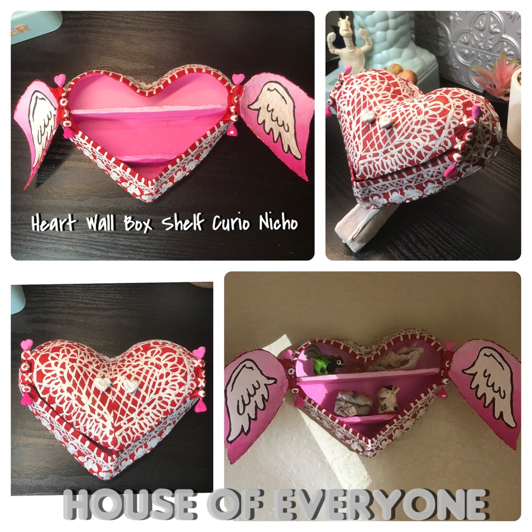 Heart Wall Shelf Wall Curio With Doors This BOHO Home Etsy