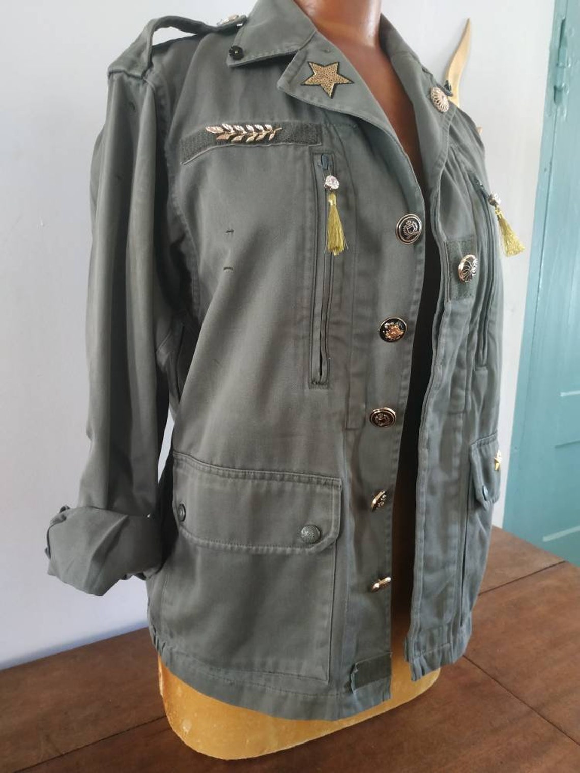 Veste militaire vintage customisée oeil protecteur étoilé . Etsy France