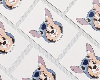 Corgi Stitch van Lilo en Stitch kunstprint A6