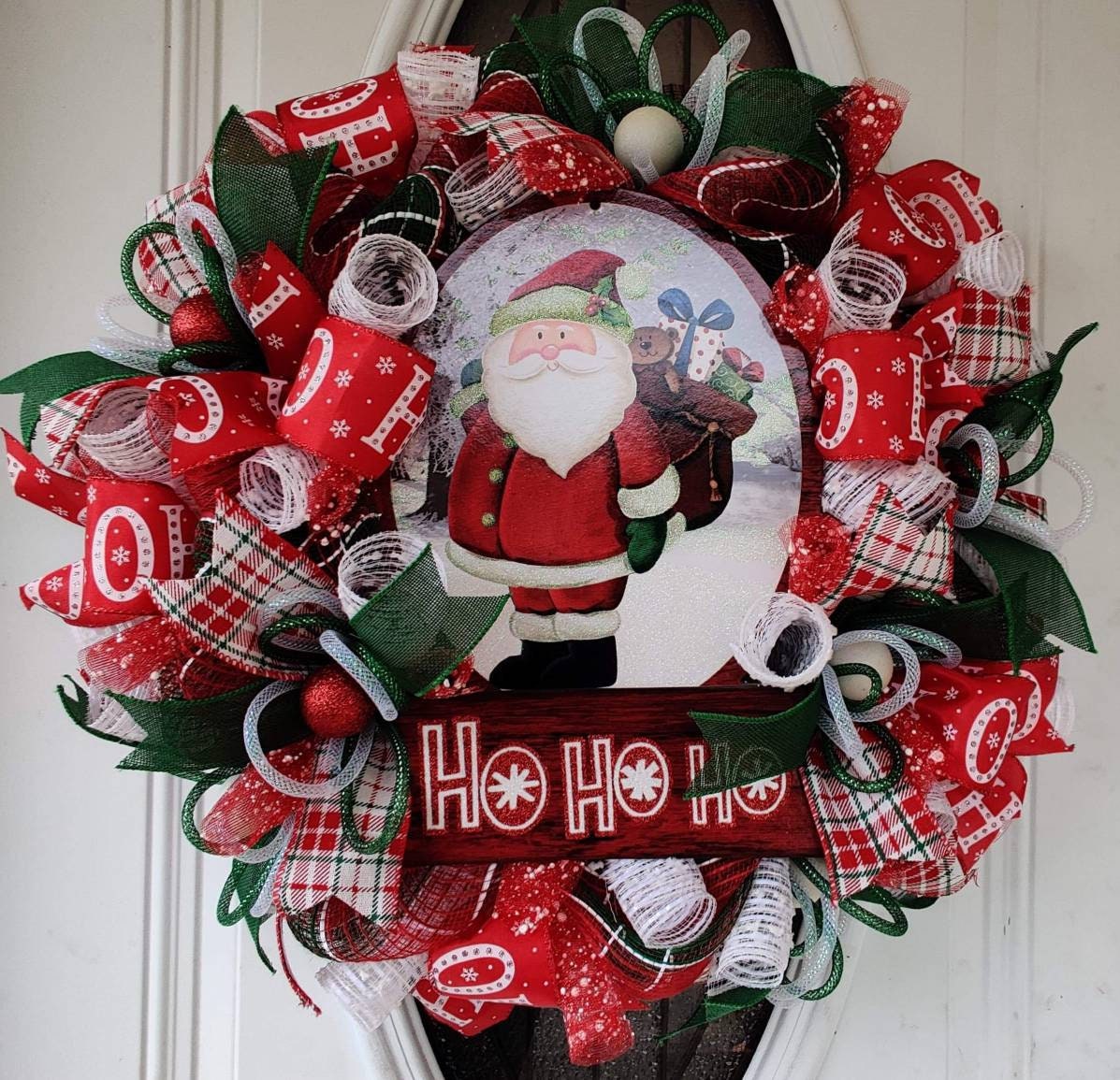 Santa wreath for front door Christmas wreath Ho ho wreath | Etsy