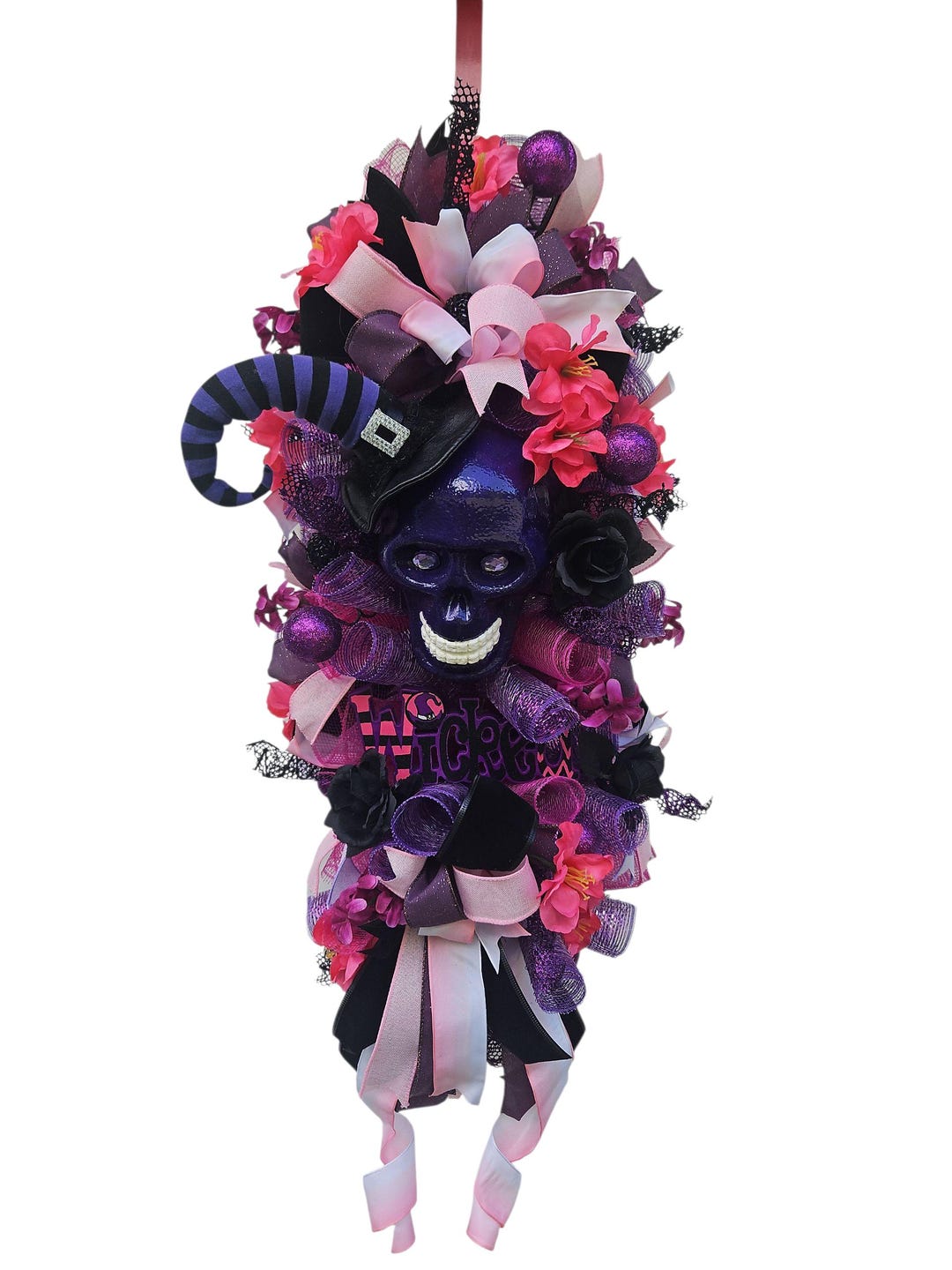 Wicked Purple Halloween Skull Wreath – Gothic Witch Door Decor With ...