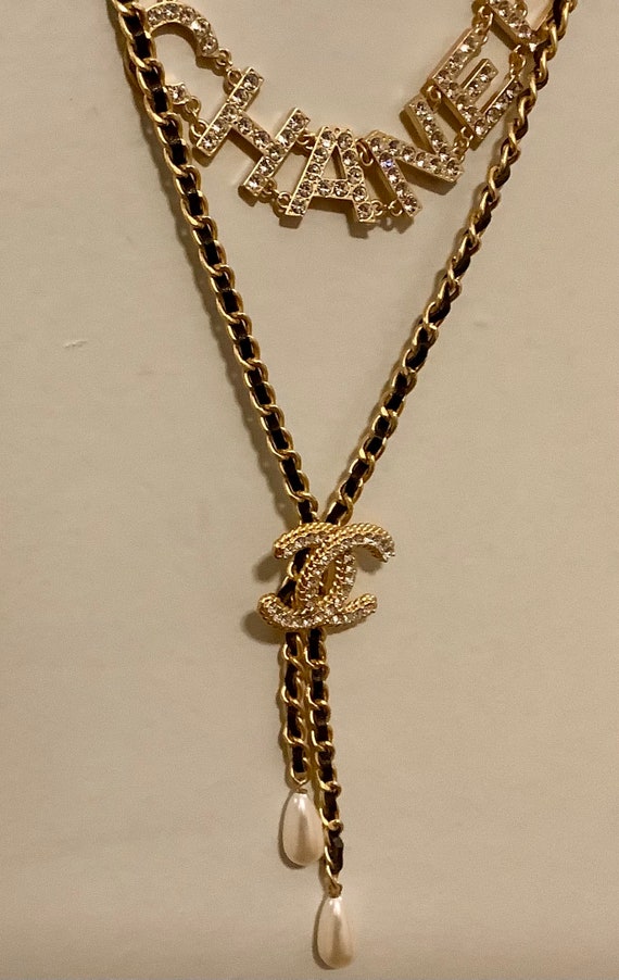 CHANELVINTAGE チャーム Vintage CHANEL Multistand Necklace With Leather and Chrystal's
