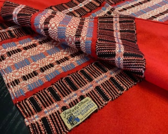 Vintage Madawaska Weavers Red Wool Handwoven Shawl With Frays