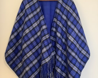 Poncho capa de tartán azul de pura lana TALBOTS vintage, talla única